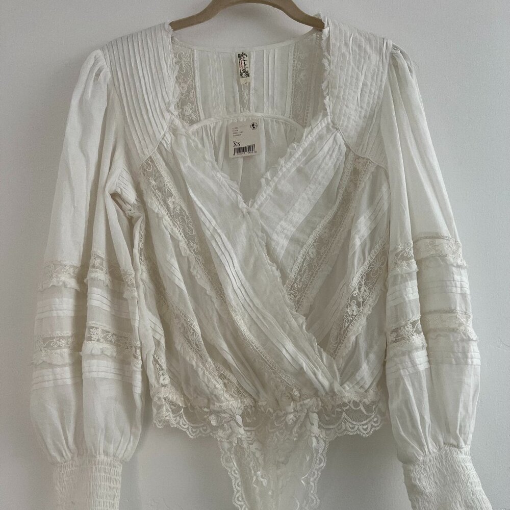 Free People Ivory Lace Detail Bodysuit